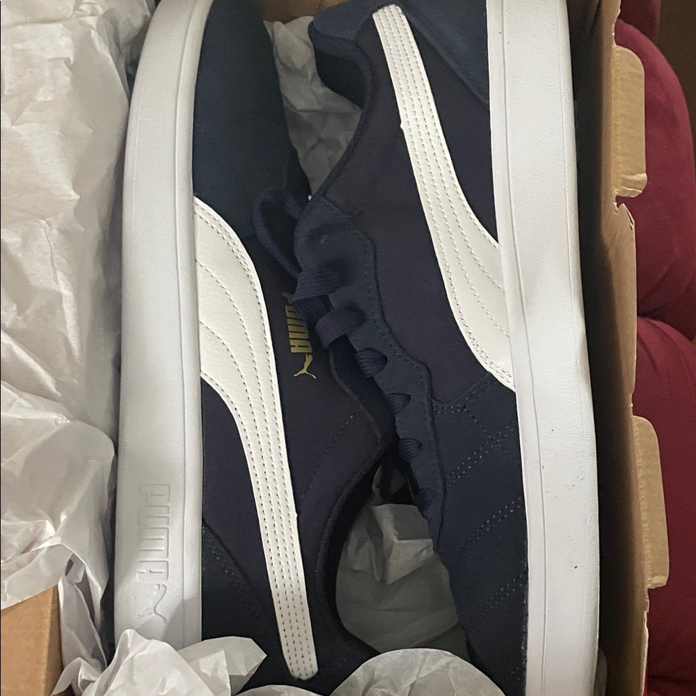 Puma Men's Dark Blue and White Sneakers, Suede/Mesh w/Soft Foam insole